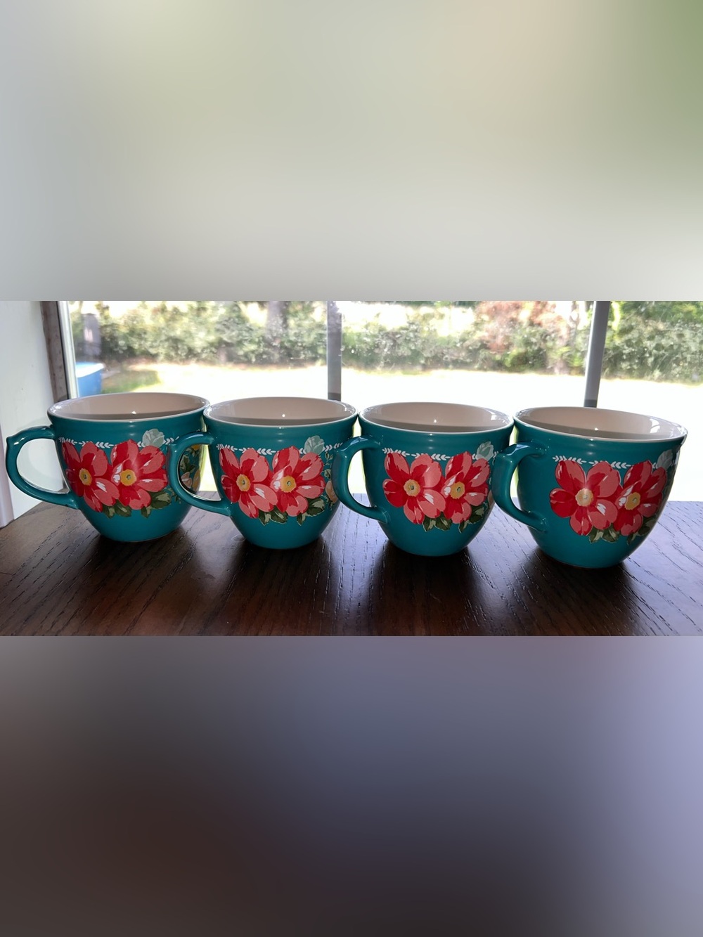 The Pioneer Woman Vintage Floral 16 oz Stoneware Coffee Mug Set of 4 Teal/Floral